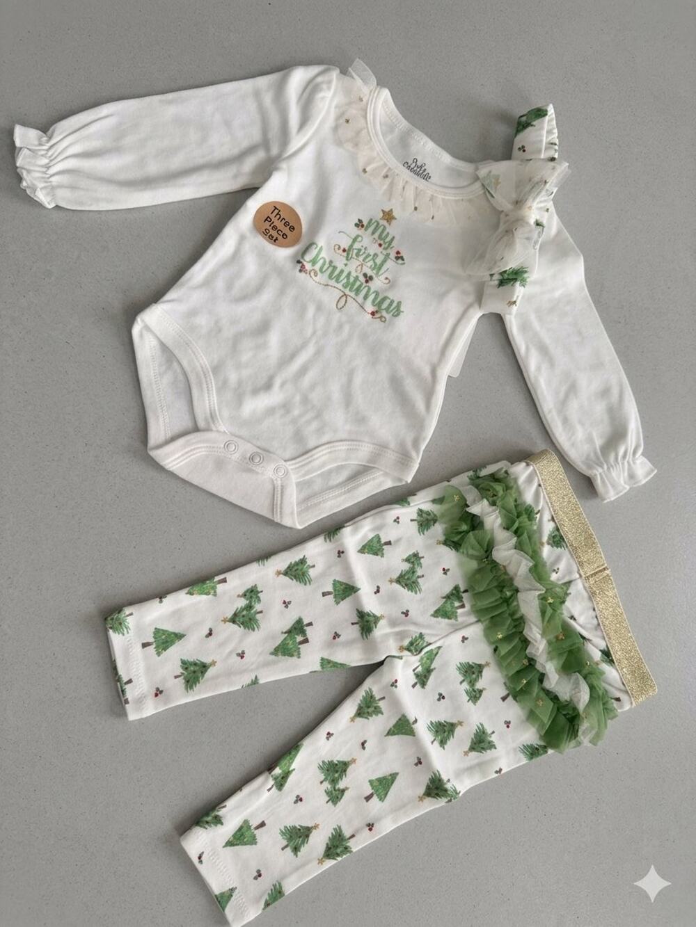 NEW! Baby Essentials Baby Girls' Holiday 3PC Set My First Christmas Size 3M